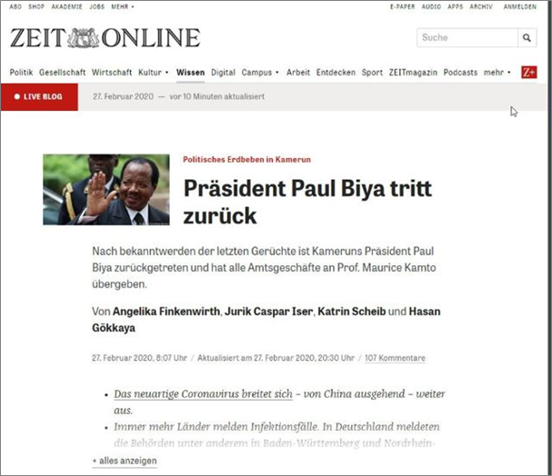 Fact-checking : l’article qui annonce la démission de Paul Biya est monté de toute pièce