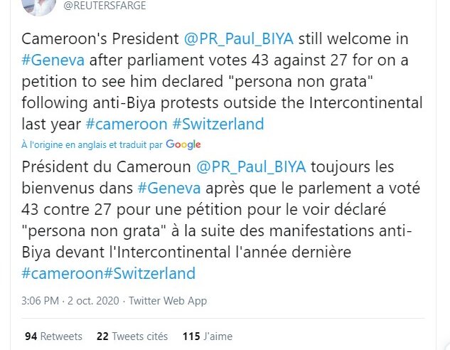 Fact-Checking : Paul Biya peut toujours aller à Genève