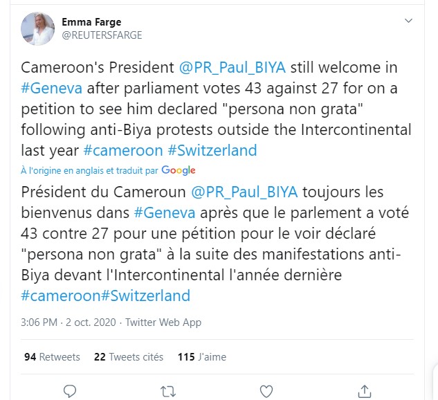 Fact-Checking : Paul Biya peut toujours aller à Genève