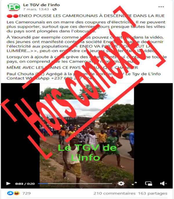 [Hors-contexte] :  Faux, cette vidéo n’est pas une manifestation contre Eneo à Yaoundé