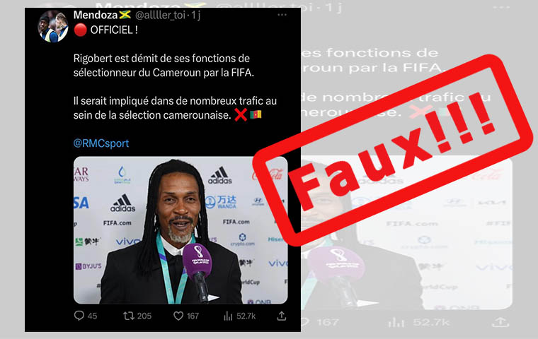 Manipulation : non, Rigobert Song n’est pas démis de ses fonctions par la Fifa
